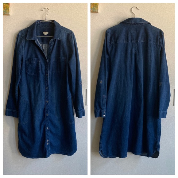 J. Jill Denim Button Down Shirt Dress W/ Pockets, Medium - Picture 1 of 10